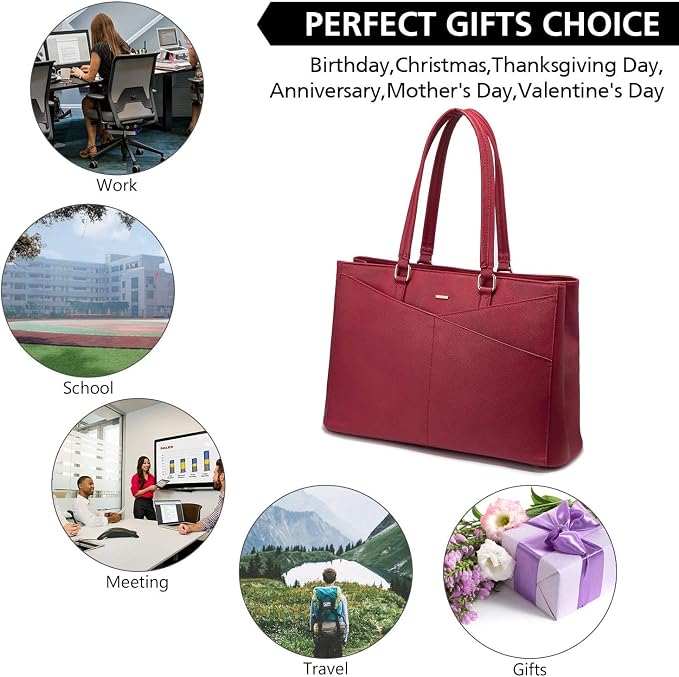 LOVEVOOK Laptop Bag for Women 15.6 Inch Tote Bags Waterproof Leather Briefcase Computer Women Business Office Work Bag,Red