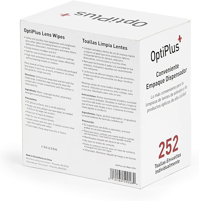 OptiPlus Eyeglass Lens Wipes l Pre-Moistened l Cleaning Wipes for Glasses, Smart Phones, Optical Lens, Goggles, and Watch Screen l Quick-Dry & Scratch-Free | 252 Count (504 Count (Pack of 1))
