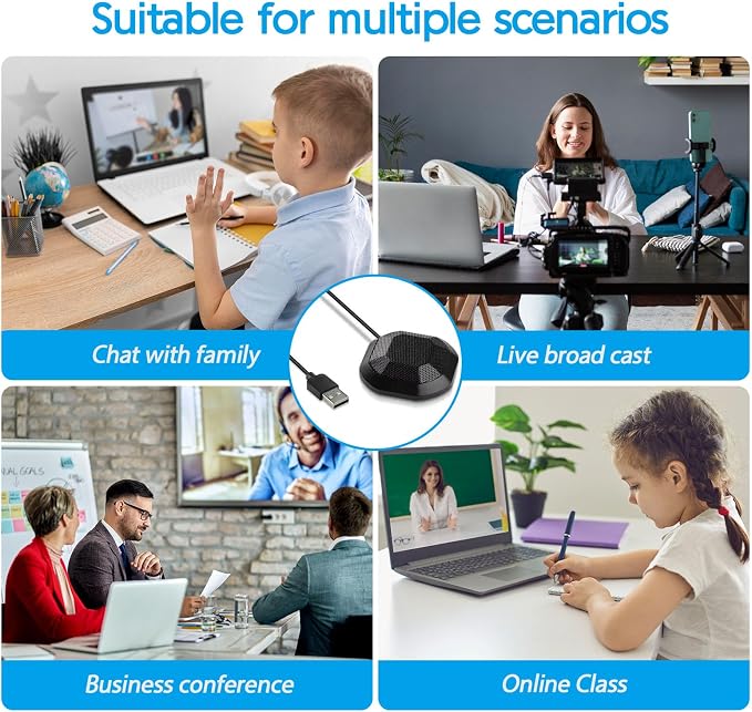USB Conference Microphone, Desktop & Laptop PC Computer Mic with Mute Button & LED, Noise Reduction, Plug & Play for Online Meetings, Zoom, Recording, Classes, Compatible with Windows/Mac