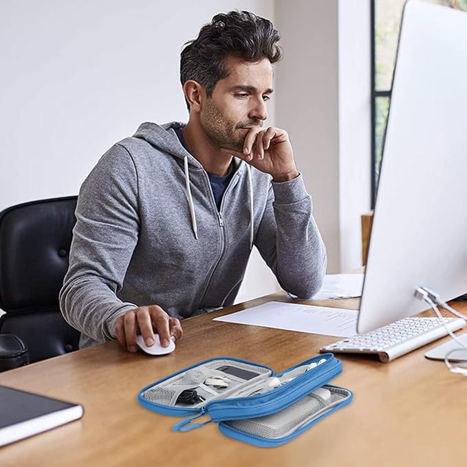 Skycase Electronic Organizer Travel Case - Waterproof Travel Cord Pouches for Organization, Cable Organizer, All-in-One Double Layers Storage Bag for Accessories, Charger, Cable, Blue - Medium