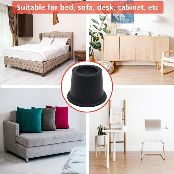 9 Pack Furniture Risers Black Bed Risers 2 inch, Bed Lifts Risers for Sofa, Couch, Desk, Bed Frame Risers Heavy Duty Table Leg Extenders Supports Up to 1,300 Lbs