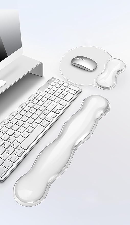 Mouse Pad with Wrist Rest, Soft Cloud Gel Keyboard Mouse Pad Set with Hand Wrist Support, Cute Non Slip Office Desk Accessories for Comfort/Pain Relief/Computer/Laptop (2Pc Clear Wave)