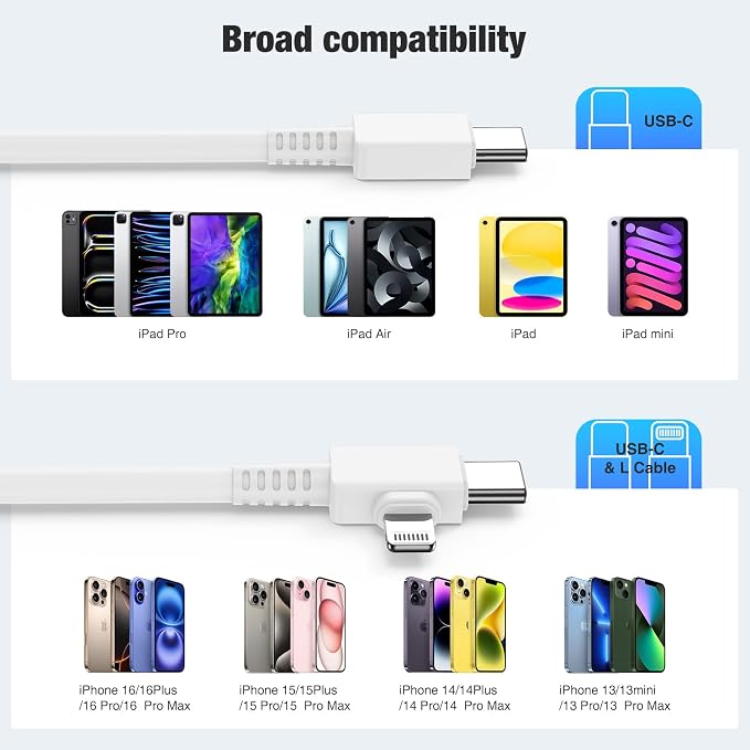 2 in 1 iPhone Fast Charger Cable 10ft, Long Type C to C Charging Cord/USB C to Lightning for Apple iPhone 17 Pro Max/17 Air/16 Pro Max/16/15 Plus/14 Pro/13/12 Mini/11/XS/XR/X/8/7 Plus/iPad Air/MacBook