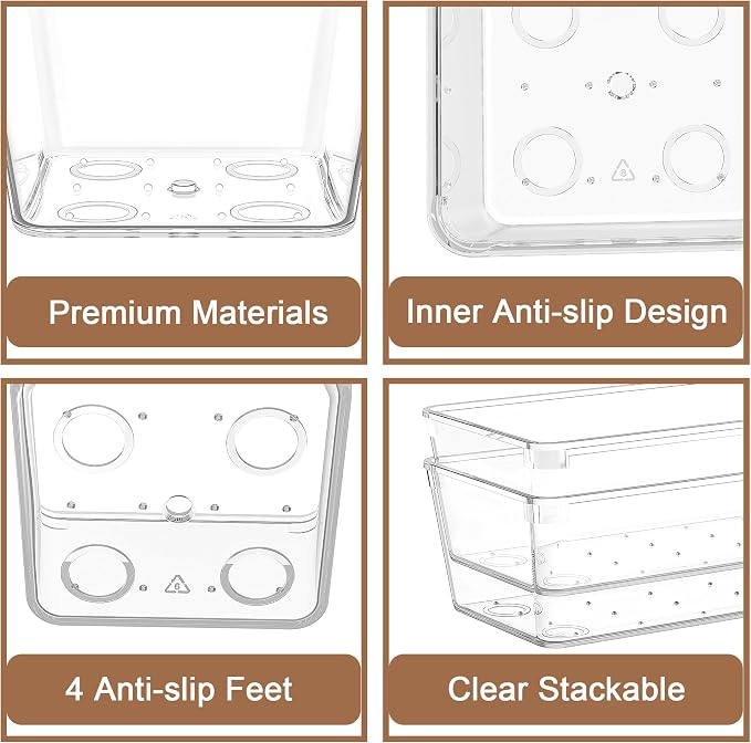 7Pack Desk Drawer Organizers, 6"*9" makeup acrylic drawer organizer trays for vanity, bathroom, office, nightstand, junk for kitchen drawer, Versatile plastic drawer divider storage bins