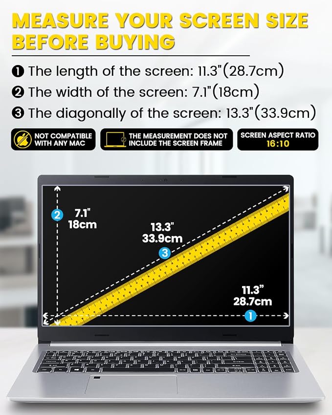 F FORITO 13.3 Inch 16:10 360°Laptop Privacy Screen Protector, Anti Peeping and Anti Glare Laptop Privacy Shield, Reduce Eye Strain & Eye Protection