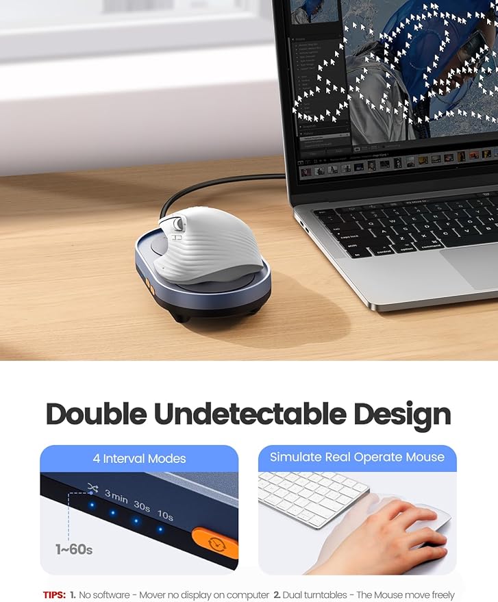 Dual Turntable Mouse Jiggler Silent Mechanical Movement with Random Function, Undetectable Mouse Mover, Timer, Keep Computer Awake