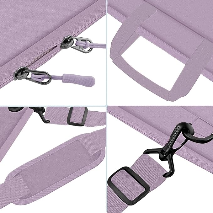 Laptop Case 15.6 inch Shoulder Bag, Durable Shockproof Protective Computer Carrying Briefcase with Multi-Pockets and Strap Compatible with Most 15.6 inch Notebooks,Light purple