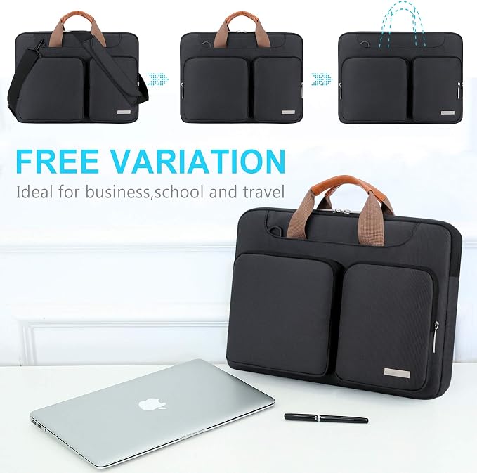 Lacdo 360° Protective Laptop Shoulder Bag for 13 inch MacBook Air M5 A3449 (2026), M4 A3240 2025, M3 A3113, M2 A2681, M1 A2337 A2179 A1932, 13 inch MacBook Neo A18 Pro A3404 (2026) Computer Bag, Black