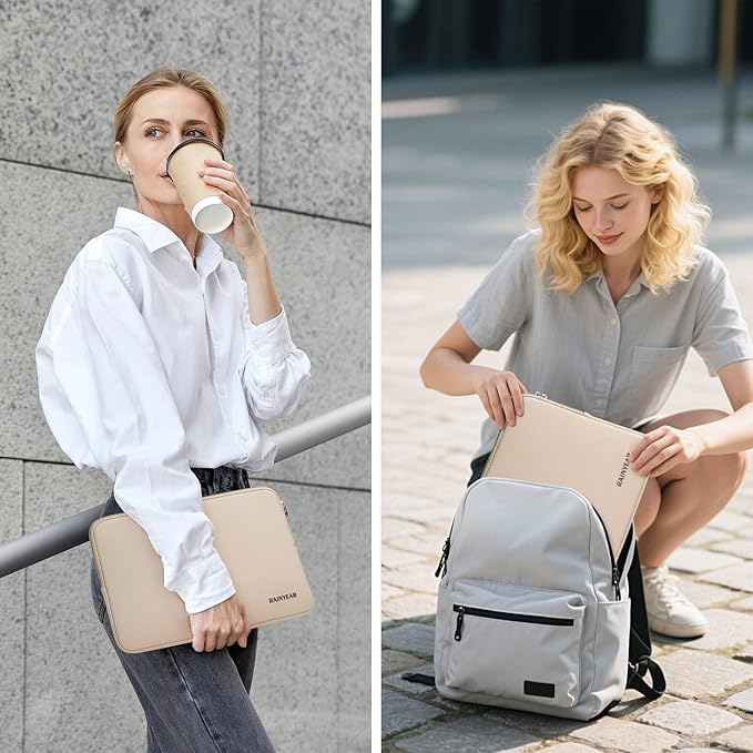RAINYEAR Laptop Sleeve Case Compatible with 13.3 Inch Laptop PC 14 Inch MacBook Pro/Max M1 M2 M3 M4 M5 Pro/Max, Protective Soft Padded Lightweight Computer Carrying Bag Cover, Khaki
