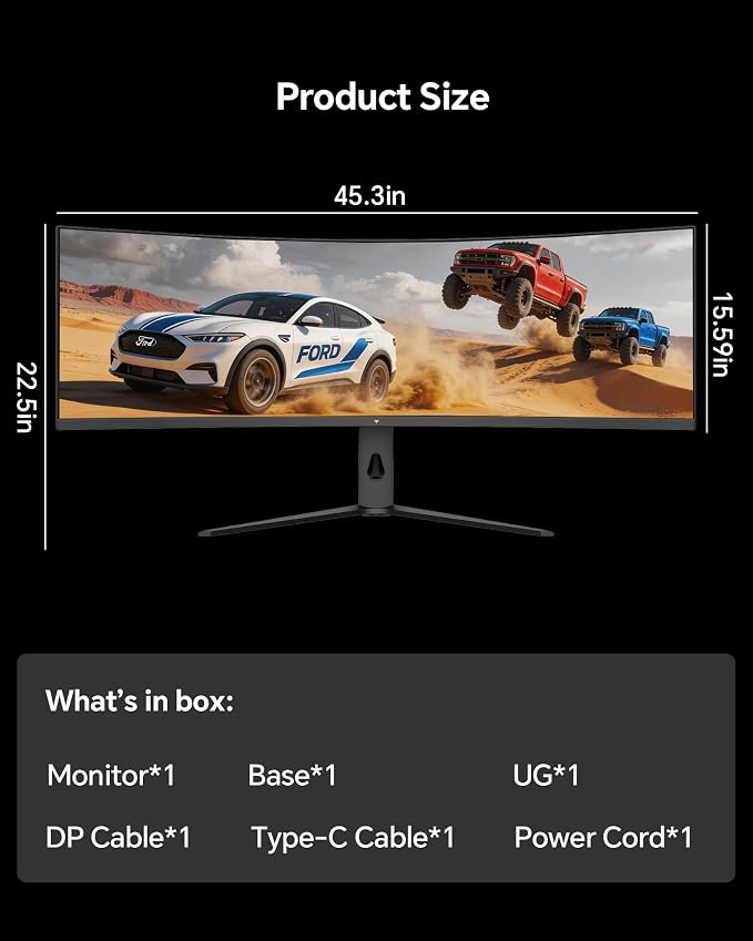 KTC Ultrawide 49 In Curved Gaming Monitor, 5K2K 5120x1440 Computer Monitor DQHD, 180Hz, 32:9, HDR 400, 90W Type-C HDMI DP Port, Bulit-in KVM, Speakers, Adaptive Sync, Tilt Swivel Height Adjust, H49S66