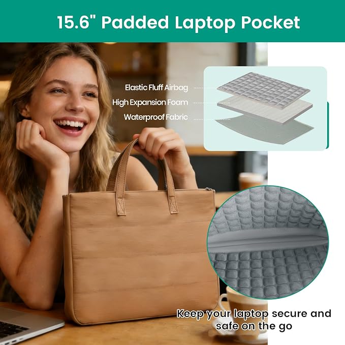 15.6 Inch Laptop Bag, Water-Repellent Fabric, Compatible MacBook Pro 16 Inch, 15.6 Inch HP, Dell, Acer Aspire, Asus Notebook, Lightweight Laptop Case for Work, Travel, Study, Light Beige