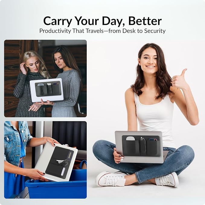 3-Pocket Adhesive Hard Drive Holder for Laptop | Stick-On Pouch for External SSD, HDD, Mouse and More - Gray