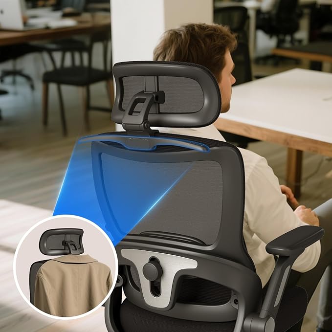 Ergonomic Office Chair with Footrest, High-Back Home Desk Chair with Adjustable Lumbar Support, Headrest, Flip-Up Arms, 90-135° Tilt Lock, and Wide Cushion, Big and Tall Mesh Computer Seating