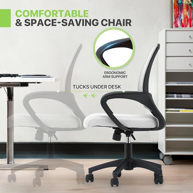 Magshion Ergonomic Office Chair 10 Pack, Mid-Back Mesh Desk Chair, Adjustable Swivel Computer Chair with Lumbar Support & Breathable Backrest for Gaming, Work, Study, 300 Lbs Capacity, White