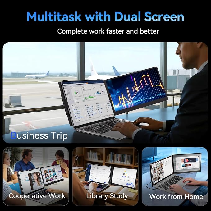 Laptop Screen Extender, 15.3" 16:10 IPS 100% sRGB Portable Travel Monitor for Laptop, FHD 1200P External Display Screen, Dual Screen Attachment Plug & Play for Mac Windows