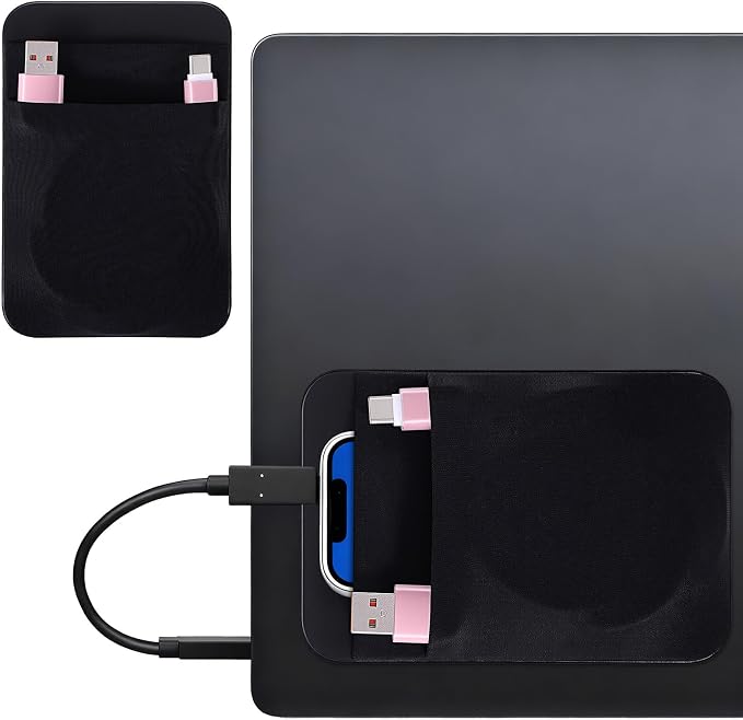 Portable Hard Drive Sleeve 2-Pocket Stick on Pouch with Reusable Adhesive SSD Hard Drives Carrying Case Computer Accessories Pouch Holder for Most Laptop External Solid State Drive Mouse USB Cable