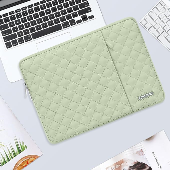 MOSISO Laptop Case 13.3 inch, 13-13.3 inch Laptop Sleeve Compatible with MacBook Air/Pro 13 / Pro 14, HP Dell Acer ASUS Lenovo,Square Quilted Vertical Computer Bag with Pocket&Small Case, Sage Green