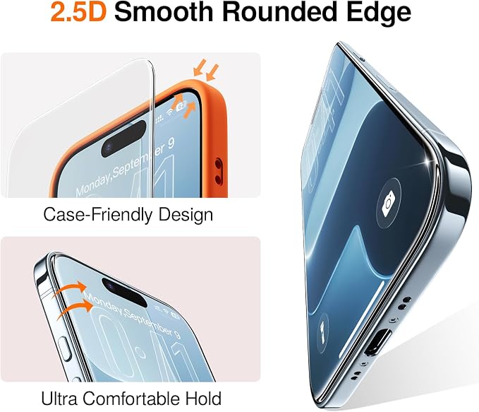 SMARTDEVIL 2 Pack Screen Protector for iPhone Air, 9H Hardness Military Grade Shatterproof HD Clear Tempered Glass for iPhone 17 Air, Easy to Install, Auto Bubble-Free and Dust-Free Box, Case Friendly