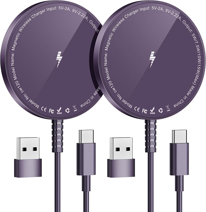Magnetic Wireless Charger for iPhone: Compatible with Magsafe Charger iPhone 17 16 15 14 13 12 Series & Airpods 4 3 2 Pro-Fast 15W Max Charging Pad Strong Magnet, Dual USB-C/A Ports-Home Office Travel