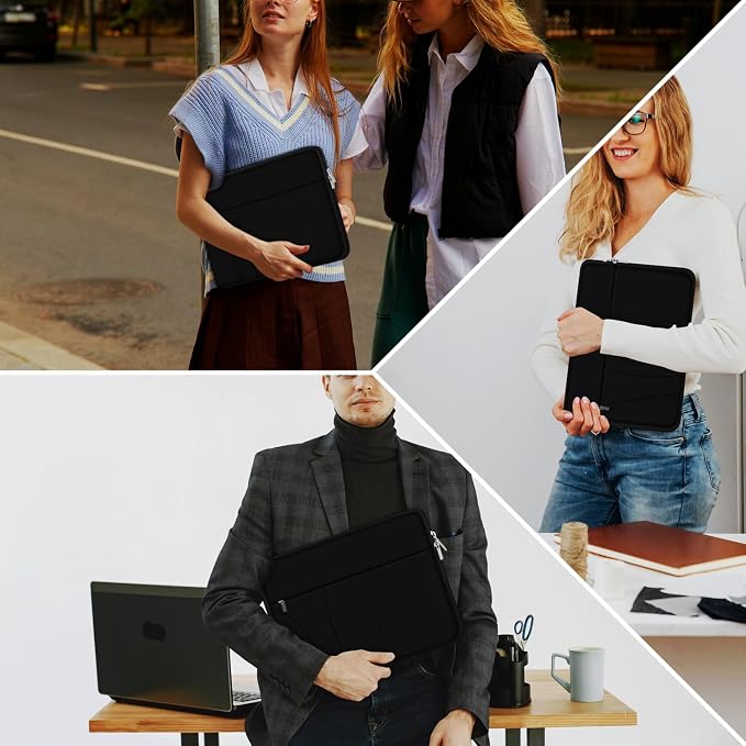 Laptop Case 15 inch, Shockproof Protective Carrying Briefcase Computer Sleeve with Zippered Pocket, Traveling Laptop Cover Compatible for HP, Dell, Asus, Lenovo, Notebook, Black