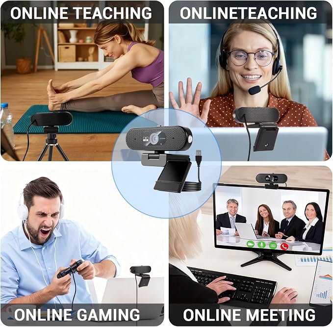 Hprosper 2K Webcam with Microphone, Automatic Light Correction & Privacy Cover, Wide Angle USB Camera for PC, Laptop, Mac, Zoom, Gaming, Streaming, Conference Room, Video Conferencing