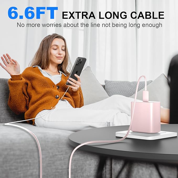 Phone 17 16 Pro Max Charger Fast Charging,45W Phone 17 Charger Type C Chargers USB C Charge Block &6.6FT Long C Charging Cables Cord for Phone 17/17 Pro/ 17 Pro Max/Air/Phone 16 15 Pro Max,Pink