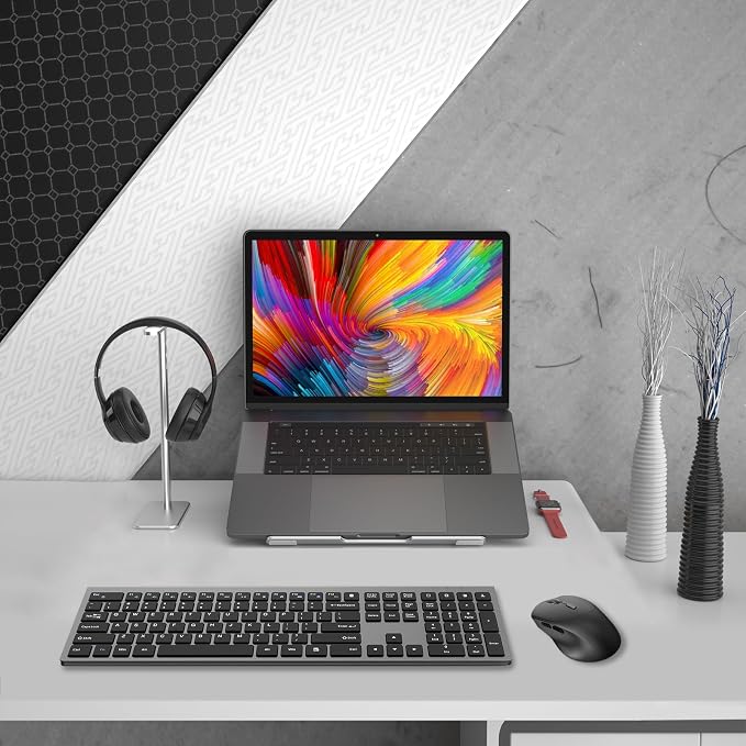 Wireless Keyboard and Mouse Combo, Silent Full-Size Computer Keyboard with Calculator Button, 2400 DPI Ergonomic Mouse, Quiet Click, USB Cordless Mice Set for Laptop PC Windows Mac - Black & Grey