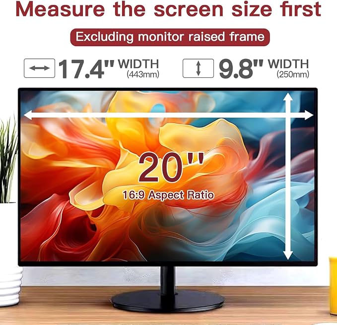 2 Pack 20 Inch 16:9 Privacy Screen for Computer Monitor, Eye Protection Anti Glare Computer Screen Cover, Removable Anti-Scratch Computer Screen Privacy Shield for 20'' Monitors