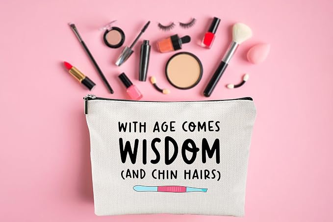 ZUYUROU Funny Makeup Bag for Women Birthday Gifts Best Friend Mom, Travel Cosmetic Pouch Organizer for Toiletries, With Age Comes Wisdom Humor Gift