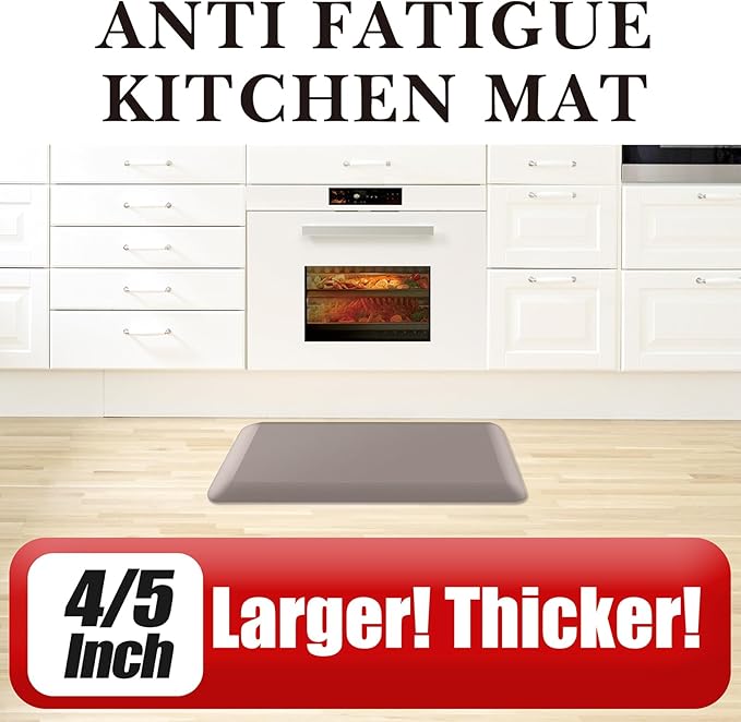 4/5 Inch Thick Kitchen Mat - Cushioned Anti Fatigue Mats for Kitchen Floor - Easy to Clean, Waterproof, Non-Slip Kitchen Rug for Sink, Office, Kitchen (22''x36'' Khaki)