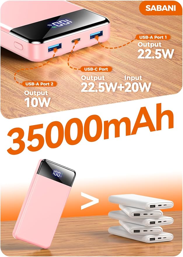 Portable Charger 35000mAh Power Bank - Powerbank with 4 Built in Cables, 22.5W Fast Charging Travel Camping Essential Battery Pack Compatible with iPhone 17 16 15 14 13 Samsung Google, 1 Pack