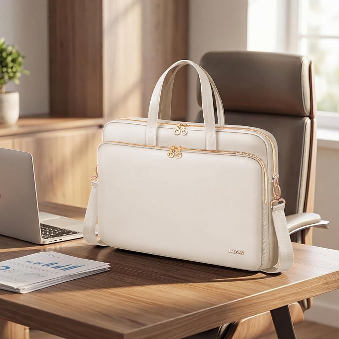 Laptop Case Bag Women Men Computer Sleeve Compatible with MacBook/Dell/HP/Acer/ASUS, Waterproof Shoulder Carrying Briefcase, Beige, 15.6-16 Inch