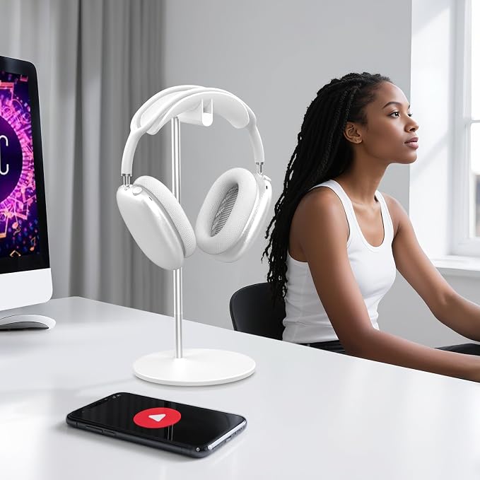 Headphone Stand, Headset Holder with Solid Base for Desk, Compatible with AirPods Max, Beats, Bose, B&O, Sony, Sennheiser, Gaming, etc (White)