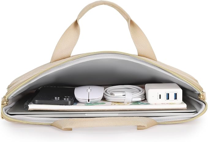 DOMISO 17 inch Laptop Sleeve Protective Case Cover Compatible with 17-17.3 inch HP Dell ASUS Lenovo Chromebook,Waterproof Computer Cases Bag with Shoulder Strap,Beige