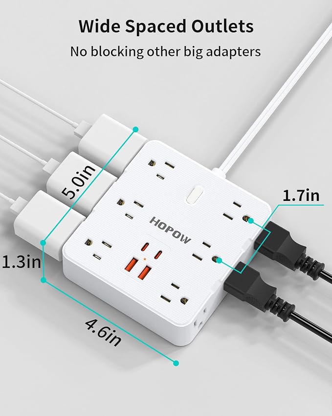 HOPOW 2 Prong Power Strip, 2 Prong to 3 Prong Outlet Adapter with 12 AC & 4 USB(2 USB-C), 1700J Two Prong Surge Protector, 5FT Extension Cord, Wall Mountable, Ideal for Old House Non-Grounded Outlets