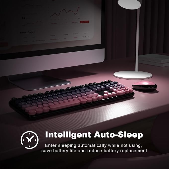 MOFII Wireless Keyboard and Mouse Combo, 2.4GHz Retro Typewriter Keyboard Full Size, Quiet Click Mouse, USB Receiver Plug and Play, for PC, Laptop, Desktop, Windows (Plum Pink Gradient)