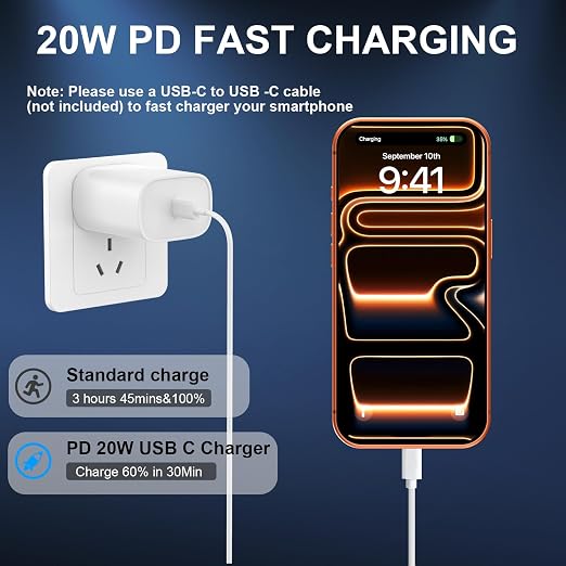 Phone 17 16 15 Charger Fast Charging Type C Chargers USB C Fast Charger Block & Phones 17 Charger Cord 8FT Long USB C Charging Cable for i.Phone 17/17 Pro/17 Pro Max/Air/Phone 16 15 Pro Max,White