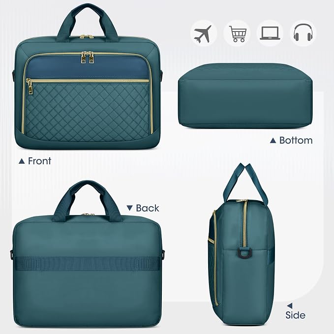 NEWHEY Laptop Bag 17.3 Inch Laptop Briefcase for Women Men Waterproof Shoulder Messenger Bag Large Computer Bag for Business Office Work College, Dark Green