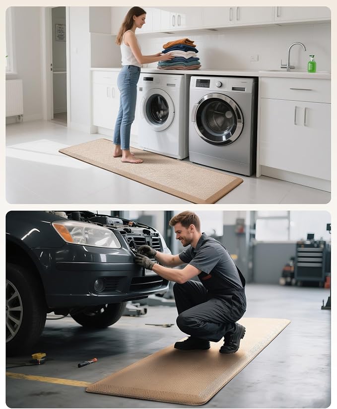 Ophanie Kitchen Mats for Floor, 3/4 Inch Thick Kitchen Rugs, 24'' x 70'' Anti Fatigue Standing Cushioned Mat, Waterproof,Comfort Ergonomic Mat for Office, Home, Sink, Beige Non-Slip Bottom