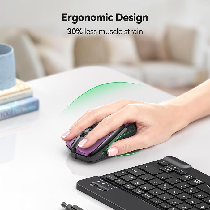 TECKNET Wireless Mouse for Laptop, Silent Mouse Quiet Click, Computer Mice Wireless, 6 Adjustable 4000 DPI Computer Mice - Purple
