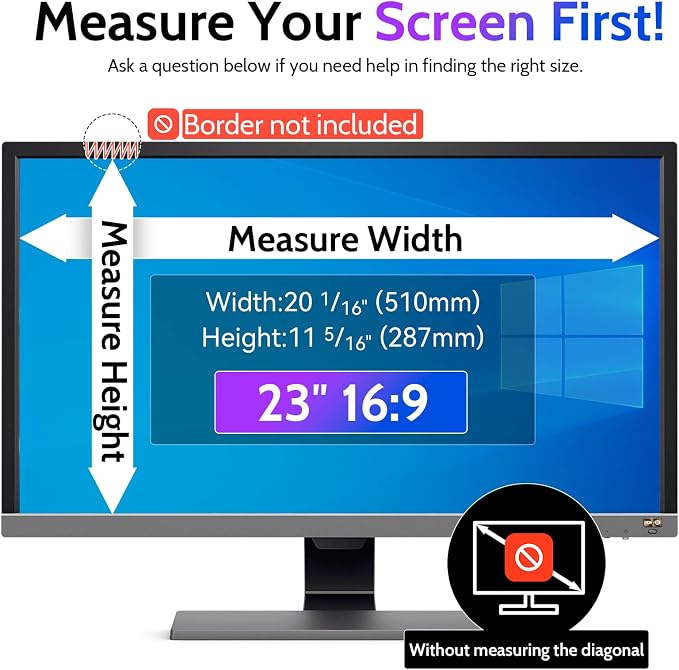 Peslv Computer Privacy Screen 23 Inch for 16:9 Widescreen Monitor, Removable 23inch Anti Blue Light Anti Glare Monitor Privacy Filter Shield