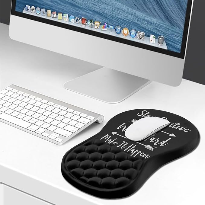 Hokafenle Ergonomic Mouse Pad Wrist Support, Wrist Rest Mousepad for Carpal Tunnel Pain Relief with Integrated Memory Foam Slope Massage Bulge (11.8x7.9 inch,Inspirational Quote