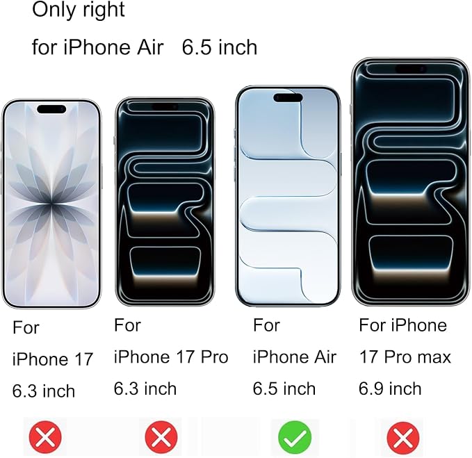2 Pack Anti-Blue Privacy Tempered Glass for iPhone Air Anti-Spy Screen Protector Film Electroplated Gradient Colorful 6.5 inch