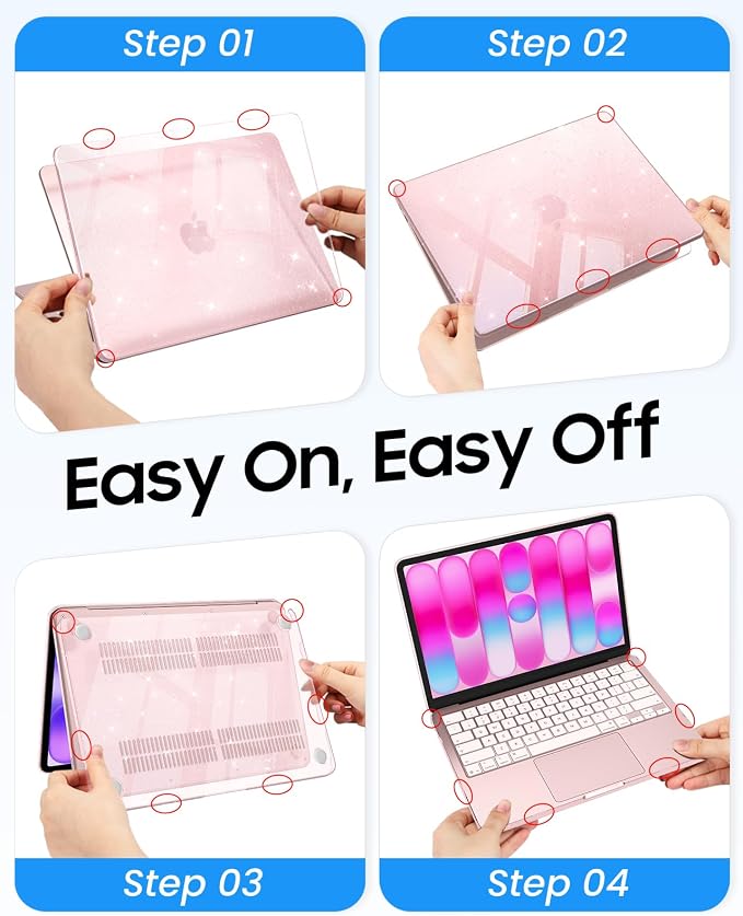 Fintie Compatible with MacBook Neo 13 Inch Case 2026 Model A3404 with A18 Pro Chip, Ultra-Thin Scratch Resistant Protective Hard Shell Cover with Keyboard Skin & Screen Protector (Glitter Blush)