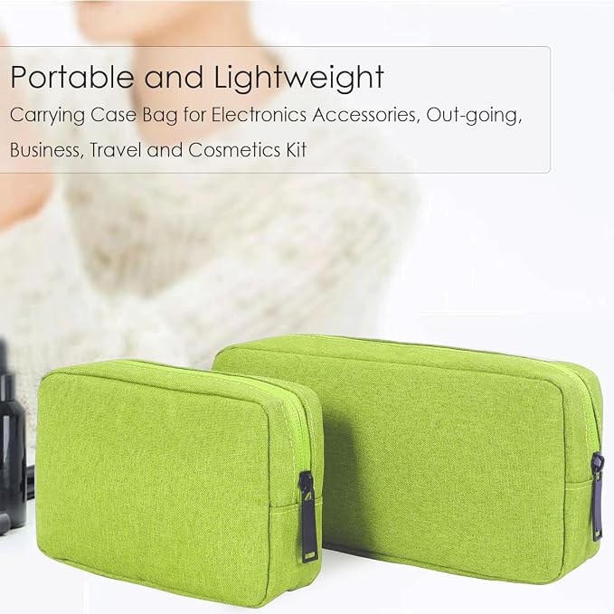 CAAORDKSO Electronics Accessories Organizer Pouch Bag, Electronic Organizer Travel Case Cord Storage Bag for Laptop Mouse Charger, Cable, Power Bank, Hard Drive, Various Accessories (Small+Big, Green)