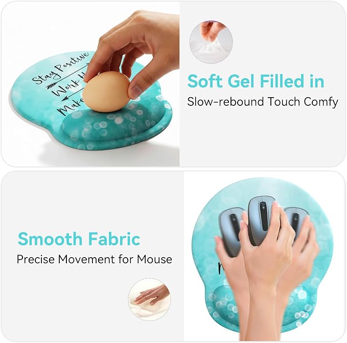 Ergonomic Mouse Pad with Wrist Rest,Mousepad with Wrist Support - Cute Gel Portable Mouse Pads for Desk Laptop,Computer,Office & Home Decor-(Glittery Green)