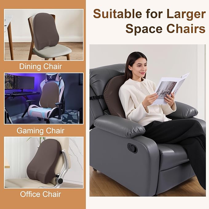 HOMBYS Extra Long Lumbar Support Pillow for Recliner Chair, 50D Molded Memory Foam Back Support Cushion with Full Back Support, Ergonomic Design & Breathable Cover (Brown)