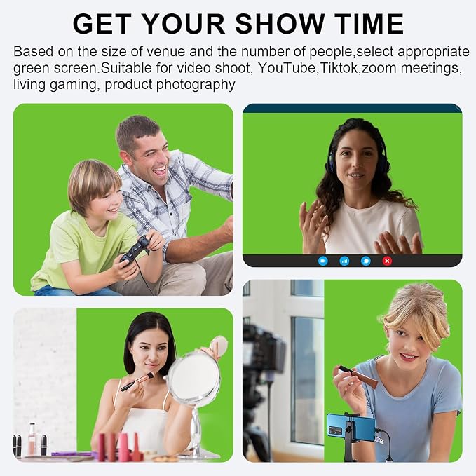 LIHONG Large Green Screen Collapsible Chroma Key Backdrop,Portable Retractable Photo Background with Stand for Video, Live Game,Streaming,Wrinkle Resistant Fabric,Pull-up&Down Style (78.7x78.7 in)