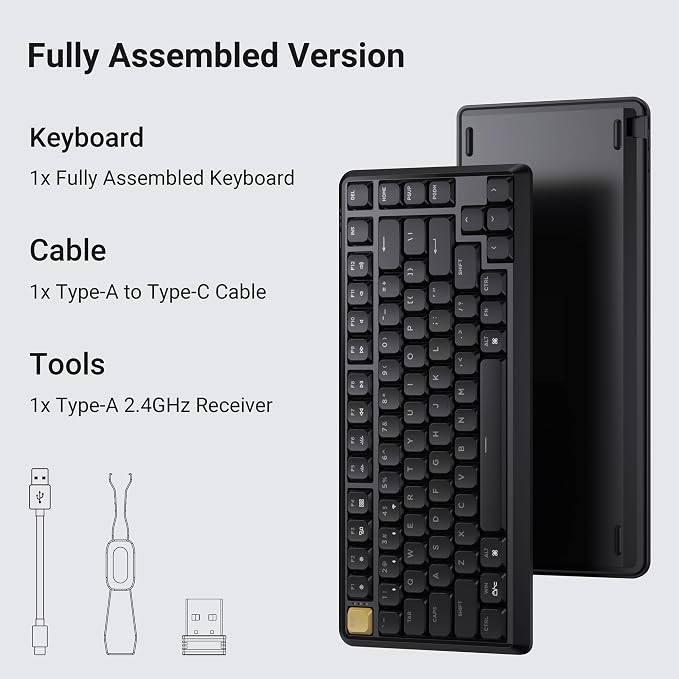 Keychron KJ1 Low Profile Wireless Mechanical Keyboard, 2.4 GHz Bluetooth QMK 75% Layout RGB, Hot-swappable Banana Switch Compatible with Mac Windows Linux, 2000mAh Fast Charge for Gaming - Black