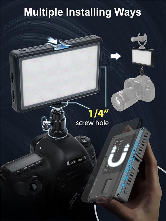 RGB LED Video Light, Moman Camera Light for Photography, Portable 5000mAh Video Recording Lights with Cold Shoe, Mini Light CRI98+Dimmable 2500-9000K Video Lighting, On-Camera-LED-Video-Light